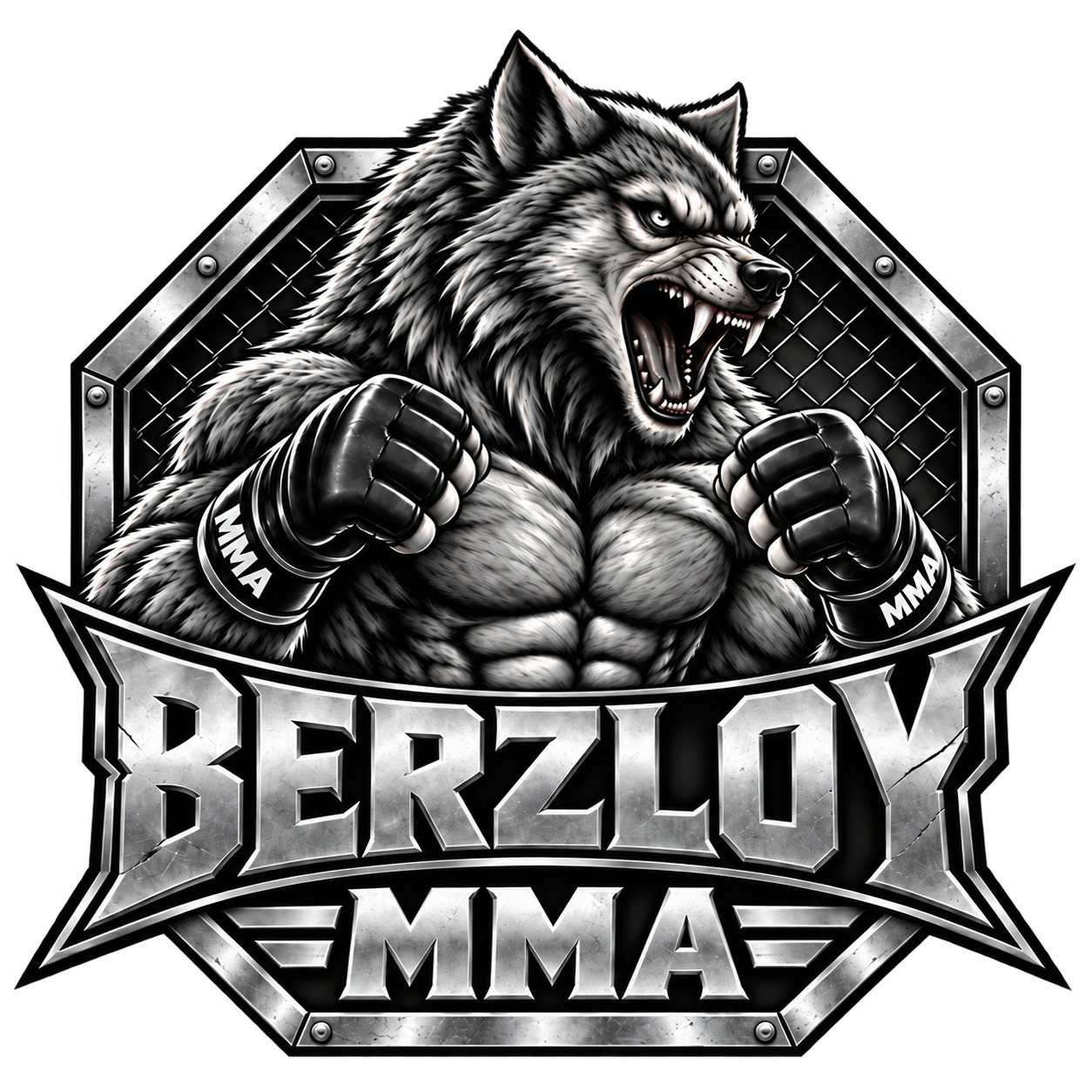 Logo Berzloy MMA, loup avec des gants